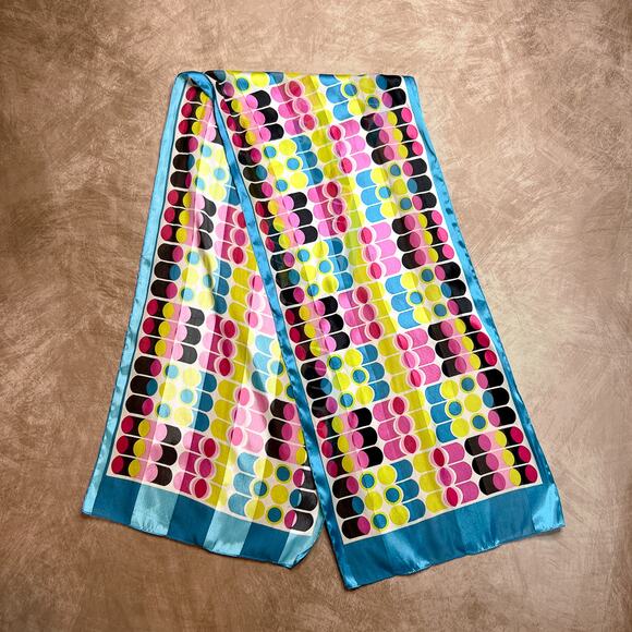 Vintage 90s Pop Art Polka Dot Satin Scarf Rectangle Multicolor Y2K McBling Euro - Picture 6 of 6